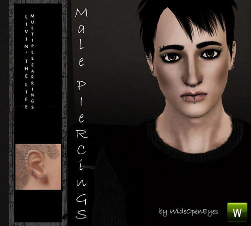 Sims 3 — Male Multiple Earrings - Livin' The Life by wideopeneyes — Give your sim guys an Alt/Goth/Punk look with this