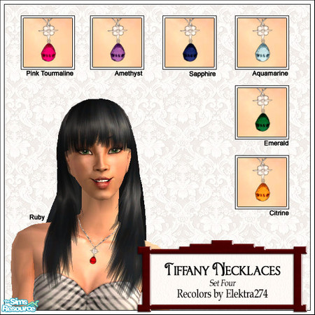 Sims 2 — Tiffany Necklaces, Set 4 by elektra274 — A collection of 15 multi-gemstone necklaces.