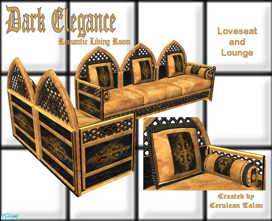 Sims 2 — Dark Elegance Living Room - Love Seat and Sofa by Cerulean Talon — Enjoy the luxury and elegance of this