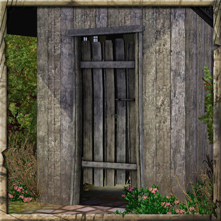 Sims 3 — Crooked Outhouse Door (2-tile) by Cyclonesue — For 2-tile outhouses - a door that is centred - and crooked! By