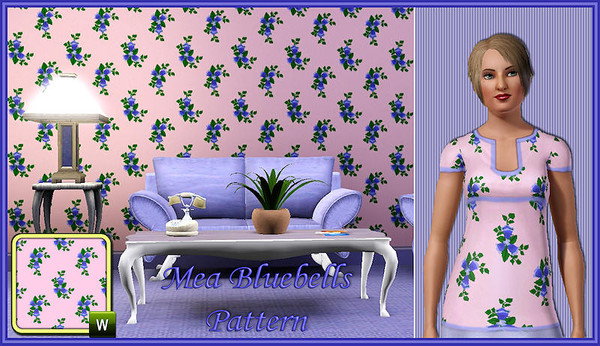 Sims 3 — Mea_Bluebells_Pattern by oumamea — 4 Colors Themed Cloth or Wallpaper