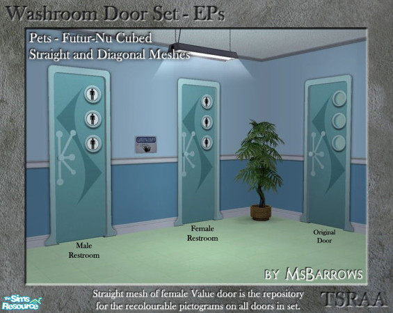 Sims 2 — Washroom Door EP Set - Pets - Atomic Door - FD by MsBarrows — Calm and content is the family that bathes behind