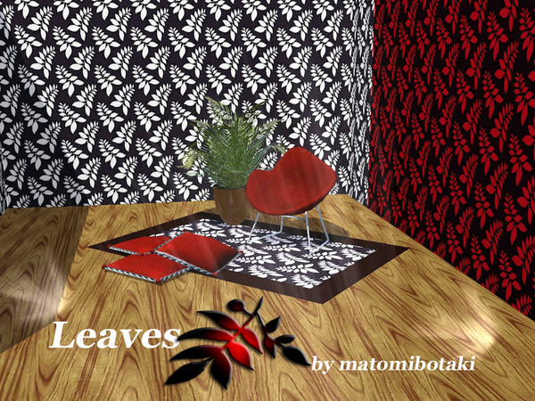 Sims 3 — Leaves by matomibotaki — 3 channel, classic leaves pattern in black, with and purple, to find under Theme.