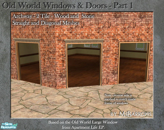 Sims 2 — OW Part 1 - Arch 2-Tile Wood & Stone - D by MsBarrows — Double tile wood and stone archway. Mesh for