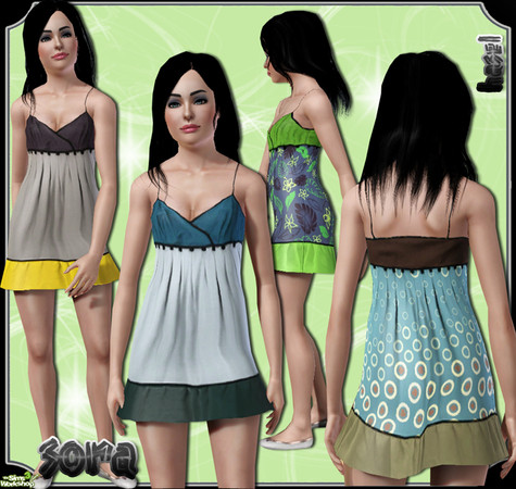 Sims 3 — Sora  by hasel — Colour Block Silk Dress for teen girls.. 3 recolorable palets.. 3 styles.. Enjoy..