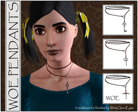 Sims 3 — WOE Pendants for Females by wideopeneyes — A set of wrap-around style necklaces with three different pendants: