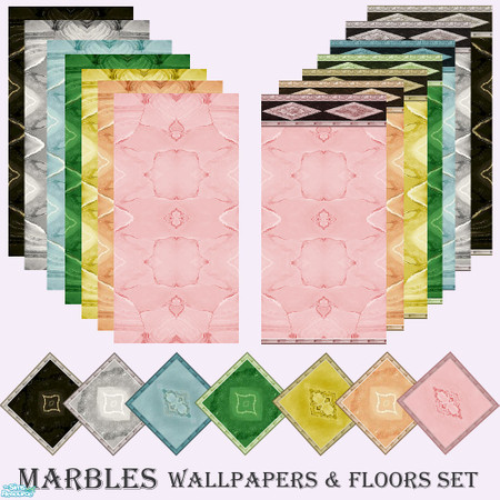 Sims 2 — Marbles Walls and Floors Set by Sheera — This set includes 21 items : 14 walls with and without paneling and