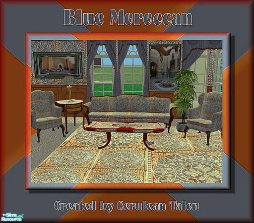 Sims 2 — Blue Morocco by Cerulean Talon — Drama and pure elegance are encapsulated in this mosaic marble medallion living