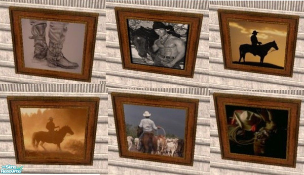 Sims 2 — western set 1 by MinnieMinPin — 6 prints inspired by the Old West and the Cowboy. Found under the Arghist