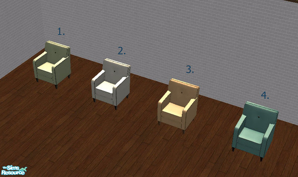 Sims 2 — Maxis Blue Suede Chair Recolours by krankru — Here are four recolours of the Blue Suede Chair from the Base Game