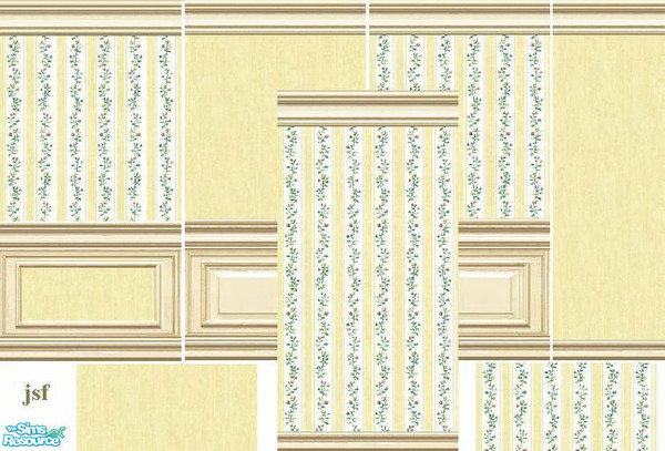 Sims 2 — jsf Designs ParkLane Yellow Florals by jsf — A collection of yellow striped, mini floraled wallpapers, panels