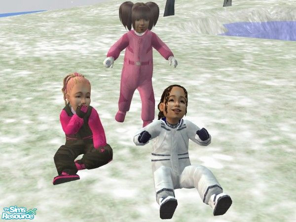 Sims 2 — Toddler Girls' Outerwear by lechapeau — Three toddler girls' snowsuits to keep them prettily warm. Uses the