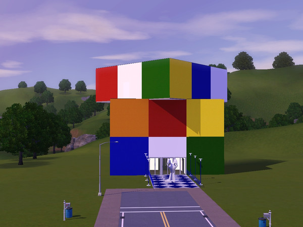 Sims 3 — Musee Rubi by zooks — A modernistic art gallery in the form of a Rubik Cube.