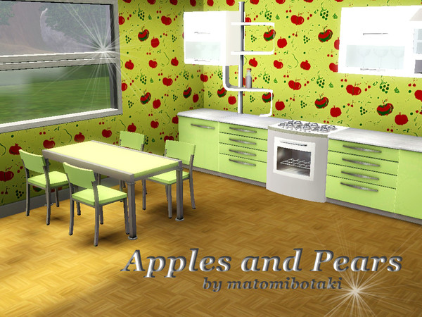 Sims 3 — Apple and Pears by matomibotaki — Cute pattern in intensive colors, 3 channel, to find under Theme.