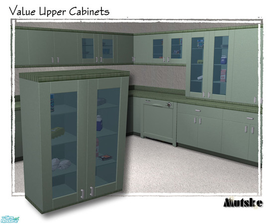 Sims 2 — Value Upper Cabinet Glass Large Doors by Mutske — Set of 5 upper cabinets that matches the Value Couter. Uses