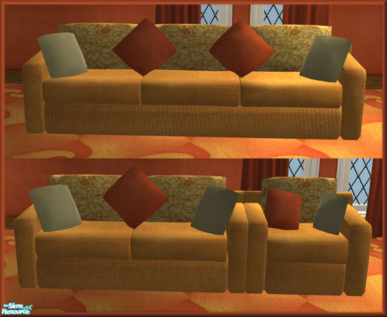 Sims 2 — NK Serene LR Sofa by MoMama — An orange weave sofa with a back of bright flowers and pillows in orange and