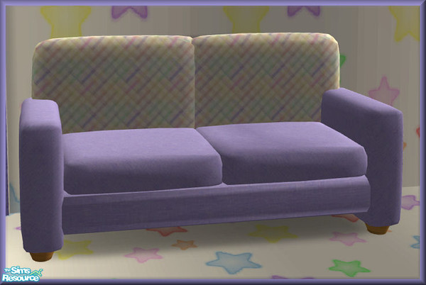 Sims 2 — NK Keswick LR Loveseat by MoMama — A cute loveseat with a purple bottom and a multi-colored pastel weave top.