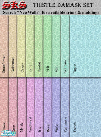 Sims 2 — Thistle Damask Set by 71robert13 — Thistle blossoms nestled among thistle leaves weave together to make this