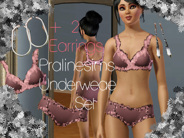 Sims 3 — Pralinesims Underwear Set + 2 Earrings by TSR Archive — 