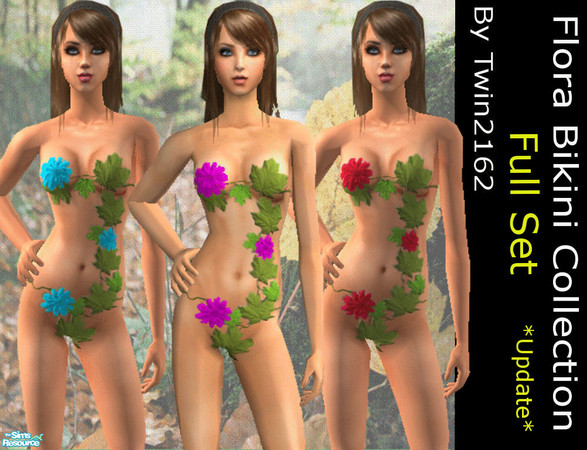 Sims 2 — Flora Bikini Collection *Update* by twin2162 — In this set you will find 3 bikini\'s entwined with a floral
