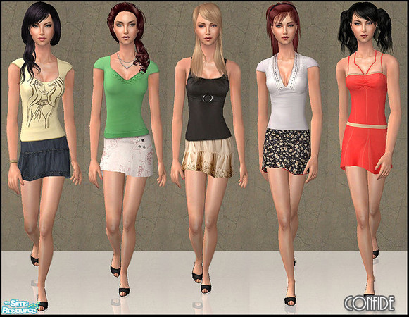 Sims 2 — Sunny day by confide — Set of 5 outfits and one new mesh included.