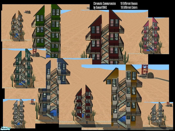 Sims 2 — Chromatic Commarancies by daman19942 — Ten different houses, ten different colors. All the houses are the same
