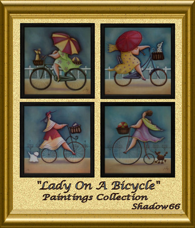 Sims 3 — S66 - Lady On A Bicycle Paintings Set by shadow66 — A collection of four whimsical portraits of a lady on a