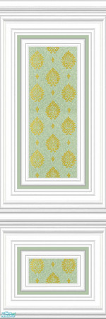 Sims 2 — jsf2WPFW3AquaGold by jsf — White, fully wainscotted, panels hold a medallion motif in aqua and gold. Matching