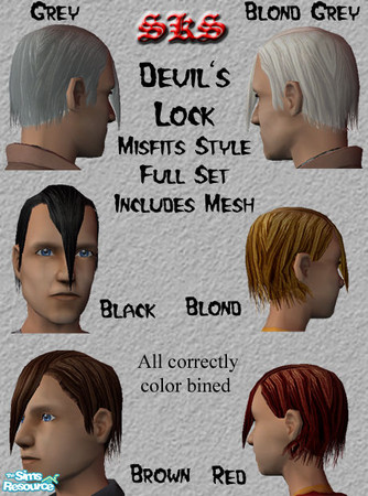 Sims 2 — Devil\'s Lock Set by 71robert13 — Complete devil\'s lock hair set. Includes all 4 hair colors correctly bined in