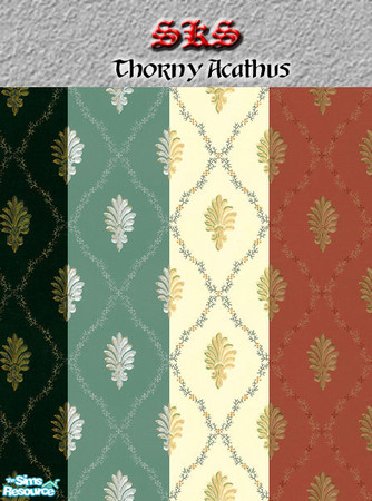 Sims 2 — Thorny Acanthus set by 71robert13 — Acanthus leaves framed in thorny diamonds with berries. 4 way tileable. For