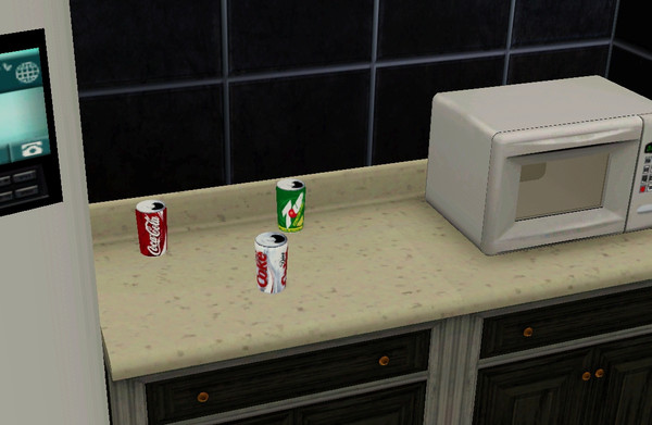 Sims 3 — Soda Can Clutter by TheNinthWave — Great for kitchens! Included is the mesh, and 3 variations: Diet Coke, Coke