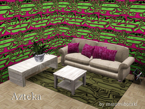 Sims 3 — Azteka by matomibotaki — Intensive colored 3 channel pattern in 2 different red shades with green, to find under
