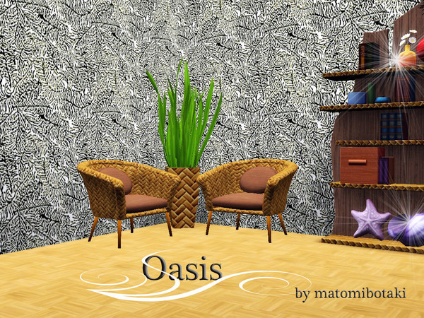 Sims 3 — Oasis by matomibotaki — Stylish leave pattern, in brown, green and beige, 3 channel, to find under Theme.