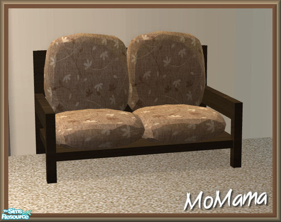 Sims 2 — NK Brown Beauty LR - Loveseat by MoMama — A brown floral loveseat in a brown stained lombard cherry frame.