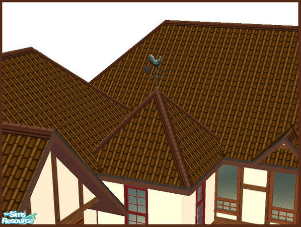 Sims 2 — Satsuma Mixed Roof by hatshepsut — Burnt Orange tiled roof with red ridge tiles. Part of the Mixed Roofing Set.
