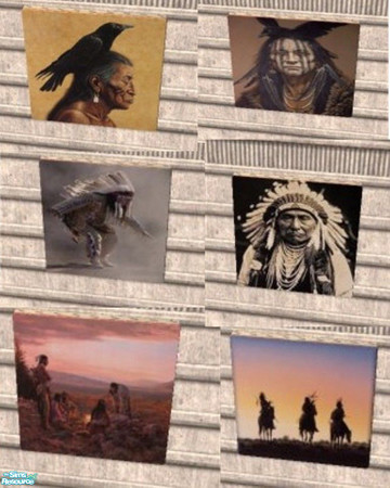 Sims 2 — native american set 3  by MinnieMinPin — 6 Native American Indian prints. Found under the pink canvas painting.