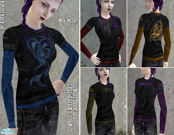 Sims 2 — Layered Graphic Tees for Females by aikea_guinea — New mesh for adult females -- fitted casual T-shirt UV mapped