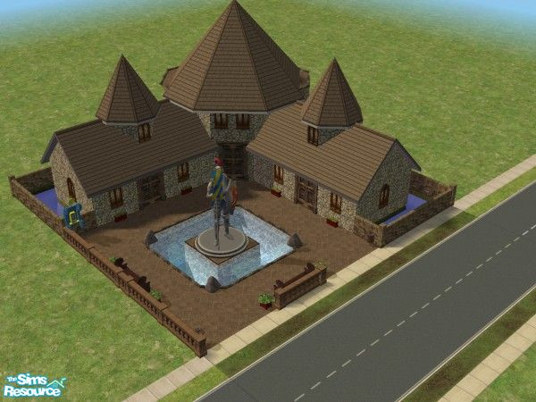 Sims 2 — Village Square by loveblis — The shops are empty except for the counters and cash registers. Upstairs is the