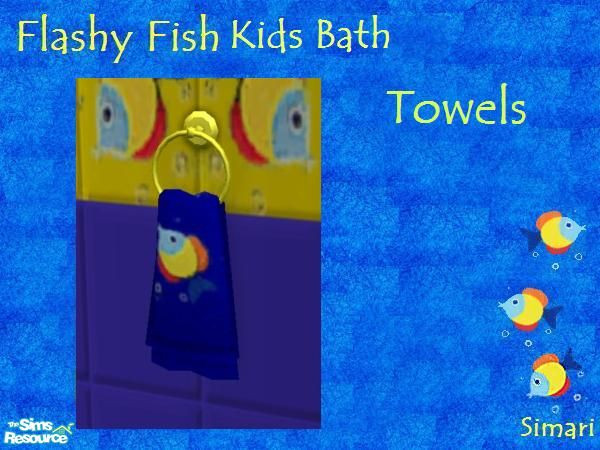 Sims 2 — Flashy Fish Bath for Kids - Towels by simari — Blue towels with a fish on a yellow rod and ring. Recolors both.