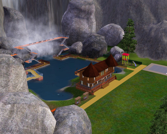 Sims 3 — Waterfall Skywalk by Navek — a delightful skywalk allowing high vision of the mighty falls, fishing is also