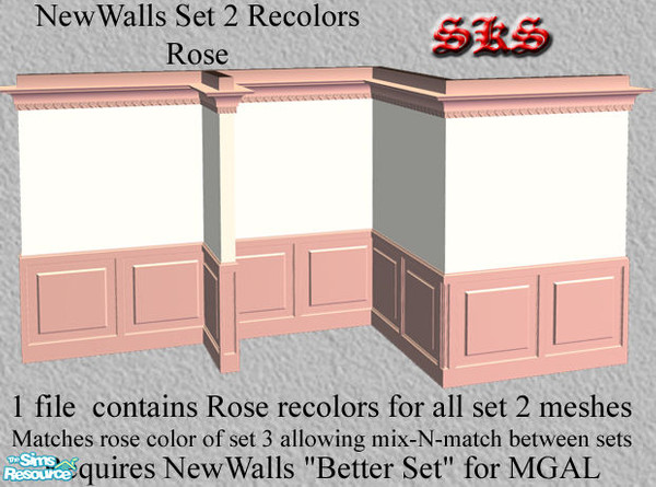 Sims 2 — NewWalls Set 2MGAL Pastel recolor set - Rose by 71robert13 — Set 3 color match: Rose. For the MGAL version