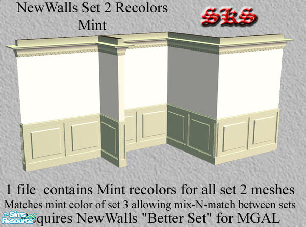 Sims 2 — NewWalls Set 2MGAL Pastel recolor set - Mint by 71robert13 — Set 3 color match: Mint. For the MGAL version