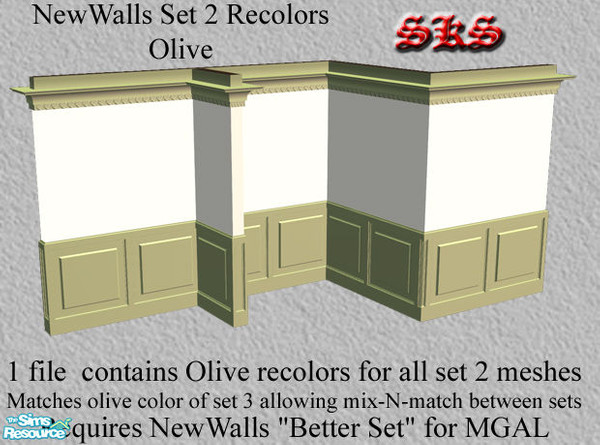 Sims 2 — NewWalls Set 2MGAL Pastel recolor set - Olive by 71robert13 — Set 3 color match: Olive. For the MGAL version