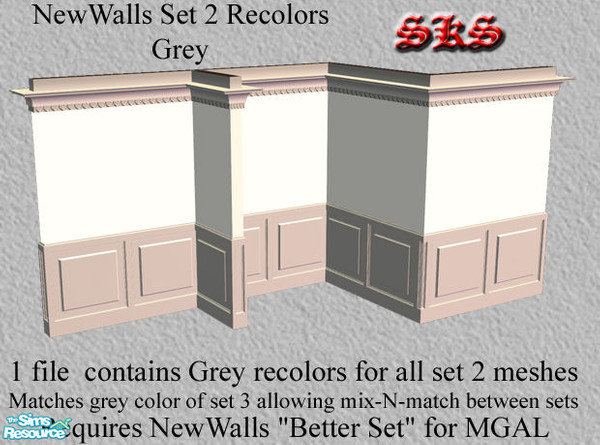 Sims 2 — NewWalls Set 2MGAL Pastel recolor set - Grey by 71robert13 — Set 3 color match: Grey. For the MGAL version