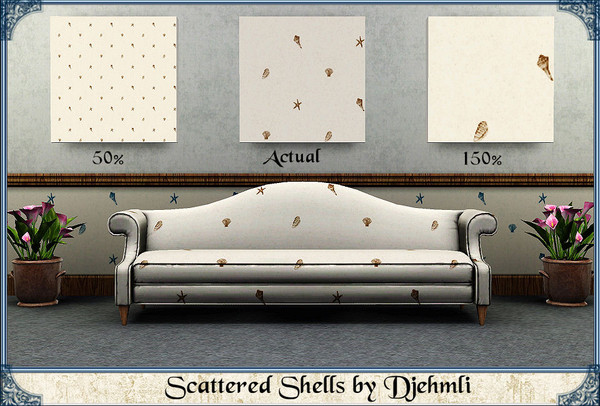 Sims 3 — Djem_Scattered Shells by djehmli — A pattern of shells scattered on a sandy background. Two color-able palettes.