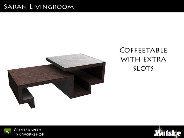Sims 3 — Saran Coffeetable 2x1 by Mutske — 2 Recolorable parts. 3 Variations. Made by Mutske@TSR. TSRAA.