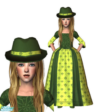 Sims 2 — Matching Hat and Gown- Green by giasims — Green 18th Century dress