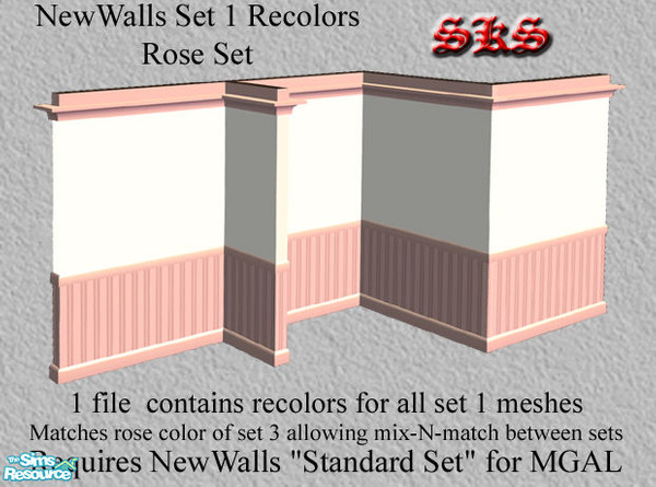 Sims 2 — NewWalls Set 1-MGAL Pastel recolor - Rose by 71robert13 — Set 3 color match: Rose. For the MGAL version of the