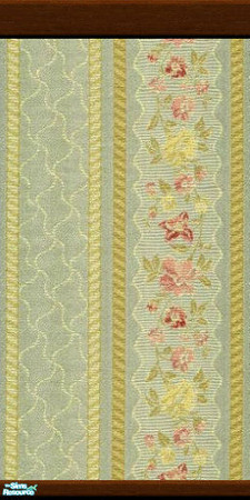 Sims 2 — NK TC40 Kitchen Wall w Brown Molding by MoMama — A Rosanne Ming wallpaper with dark wood crown molding and