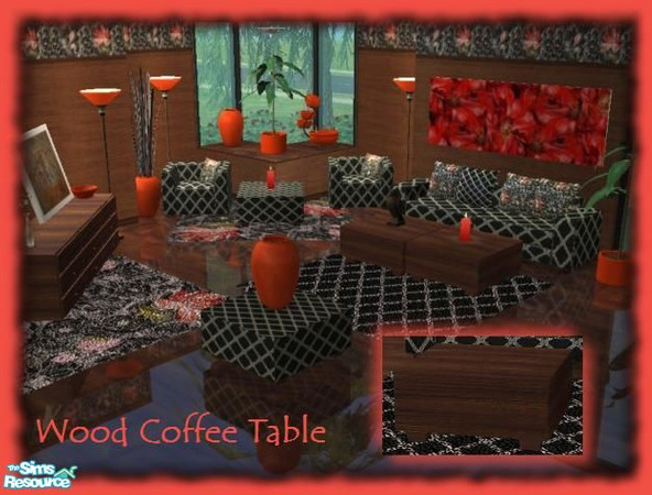 Sims 2 — Shane Living Room -Wood Coffeetable by simari — Dark Wood coffee table. Recolor of PandaMoaneeum Living Ottoman